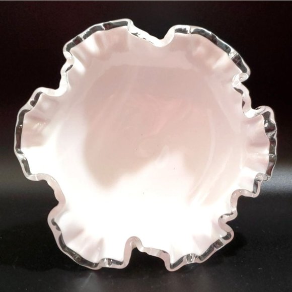 VTG Fenton Silver Crest Milk Glass Pedestal Compote Ruffled Clear Crimped Candy - Picture 4 of 6